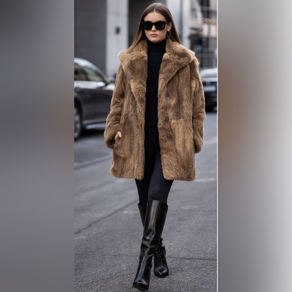 Vintage 1970s Vincent’s Indiana Brown Mottled Rabbit Fur Double Breasted Coat